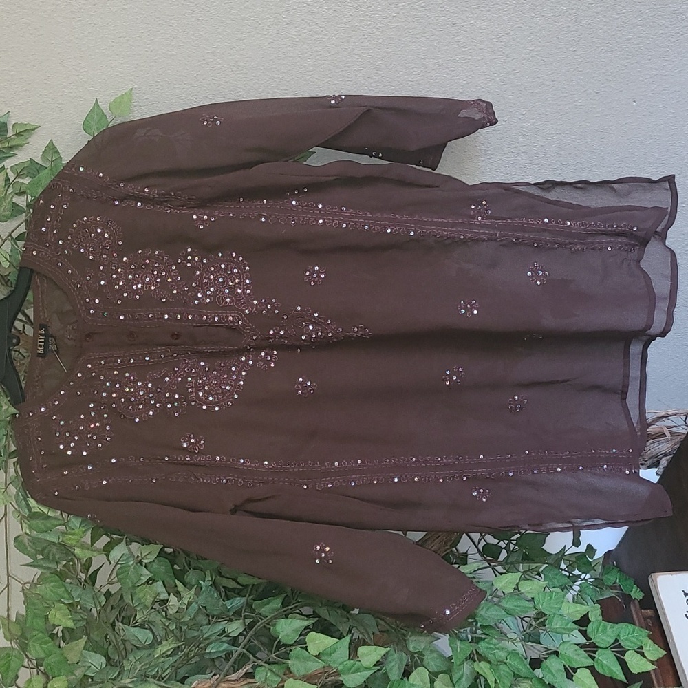 Betty B Brown Sequined Sheer Tunic